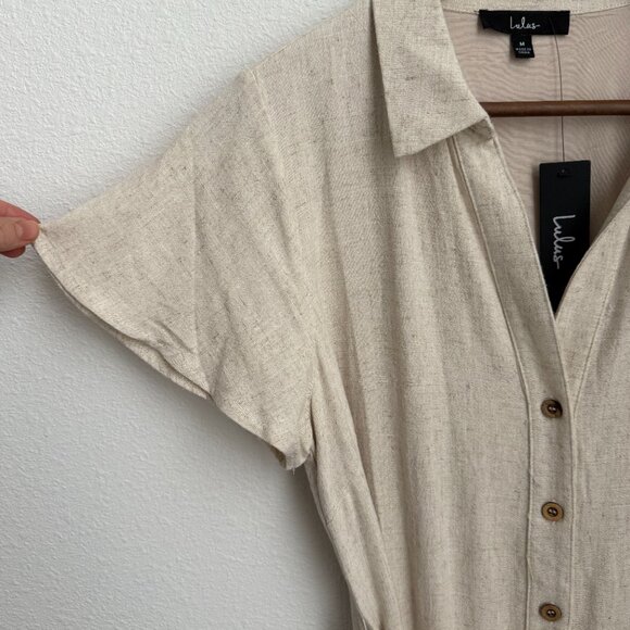 Lulus Italian Summer Beige Linen Midi Dress Size M NWT - Picture 3 of 6